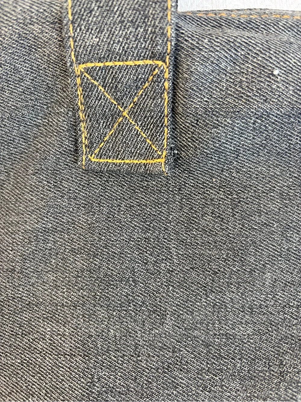 Guess Authentic Vintage 1990s Dark Gray Canvas Tote, White Logo Yellow Stitch